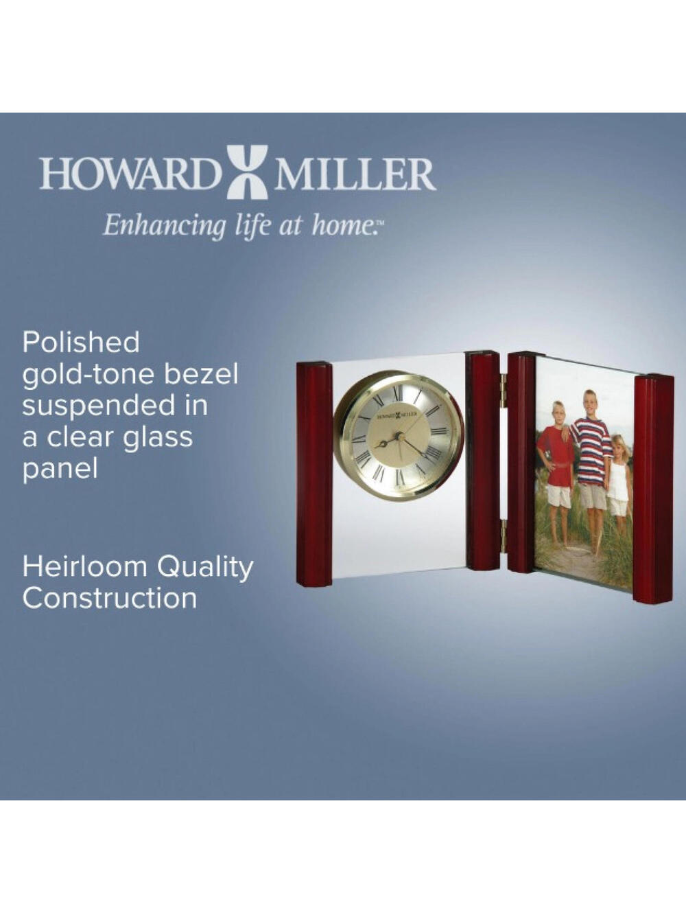 Howard Miller Desk Mantle Clock w/ 4x6 Photo Frame Quartz Wood Gold Trim – EUC - Picture 3 of 8